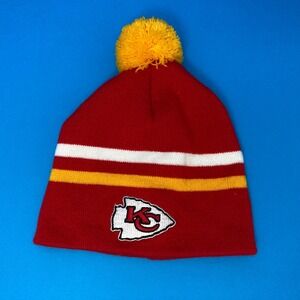 Kansas City Chiefs Youth Beanie Hat Red Yellow White PomPom NFL Team Apparel